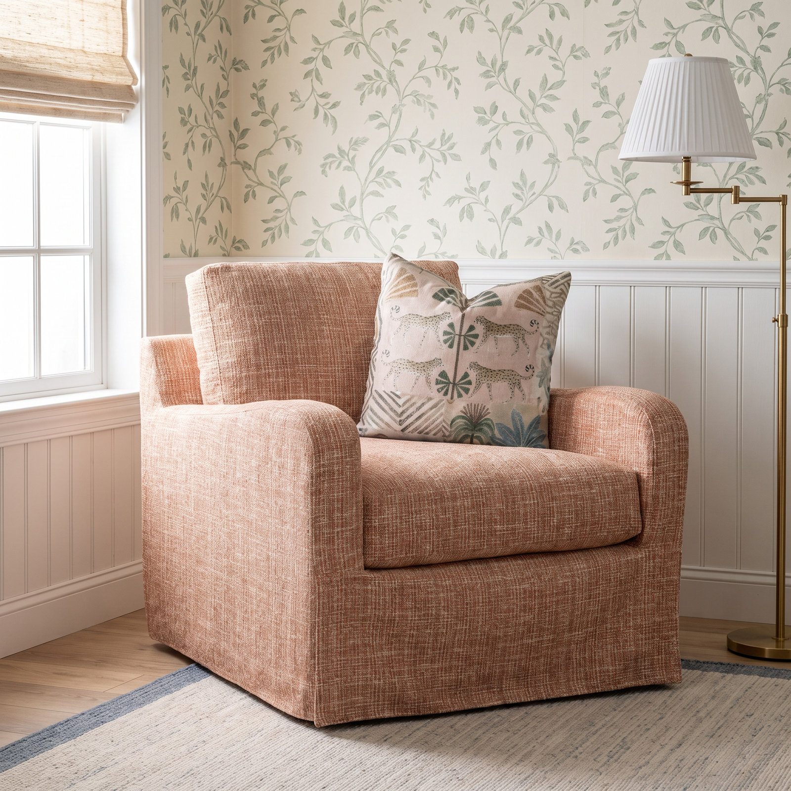 Jeanette Upholstered Armchair, Blue Geometric; 0425-63