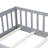 Twin Size Floor Bed With Fence And Door,Rubber Wood Floor Bed With Safety Guardrails,Grey-853463644