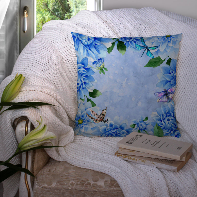 Dahlias Indoor/Outdoor Throw Pillow, 14" x 14"
