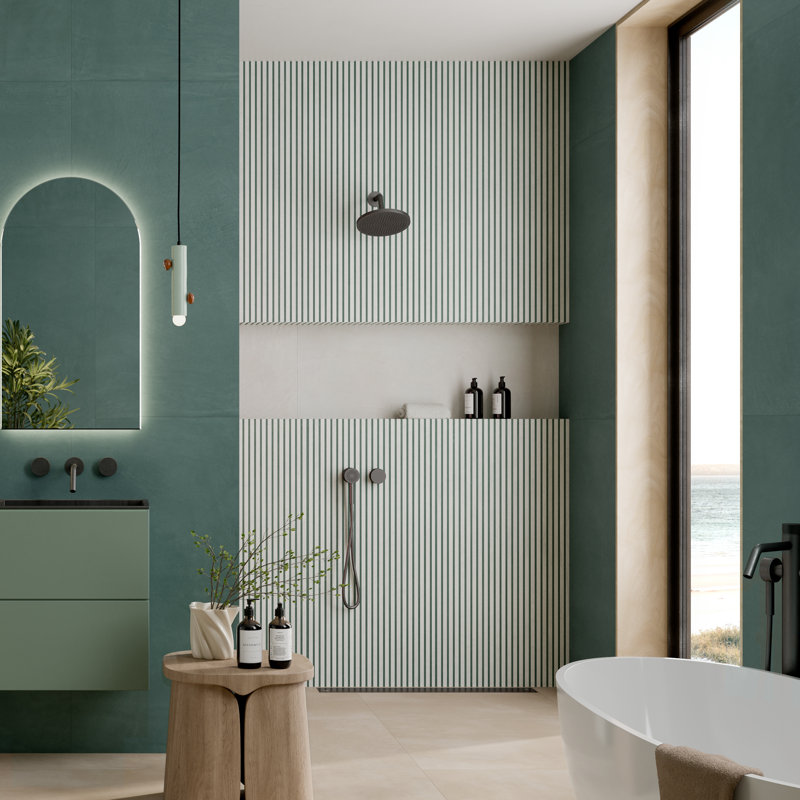 Ludo Nova 24" x 48" 3D Fluted Panel Wall Tile, Ivory Green