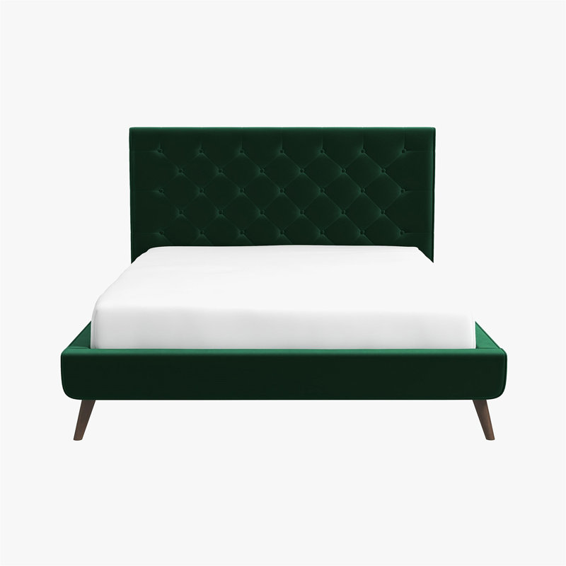 Dillon Velvet Platform Bed Queen, Green