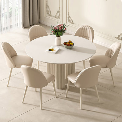 Table de salle à manger blanche + abricot fritté rond + fer