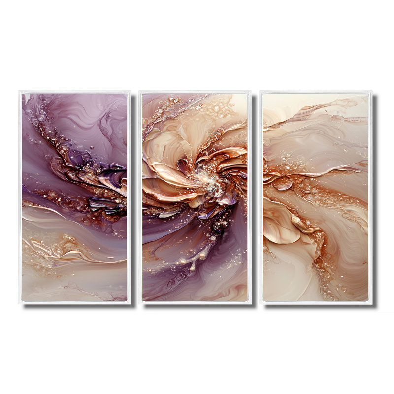 Vague cosmique de lavande, encre liquide III - ensemble de décorations murales à encre liquide abstraite, H 40 po x l 60 po