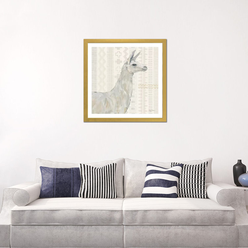 «Llama Land II» par Avery Tillmon - reproduction, Blanc, H 24 po x l 24 po x P 1 po, Papier encadré doré