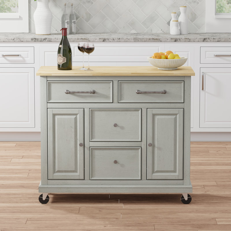Chariot de cuisine Andilynn, Bois massif, Gris antique