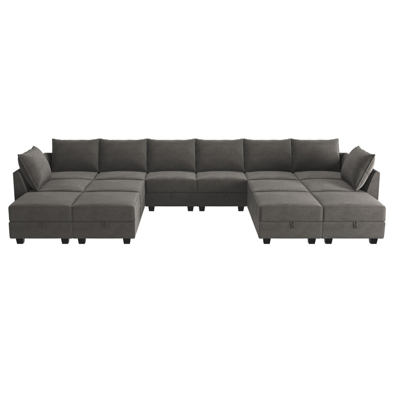 Tremee Velvet Modular Corner Sectional with Ottoman, Gray Velvet