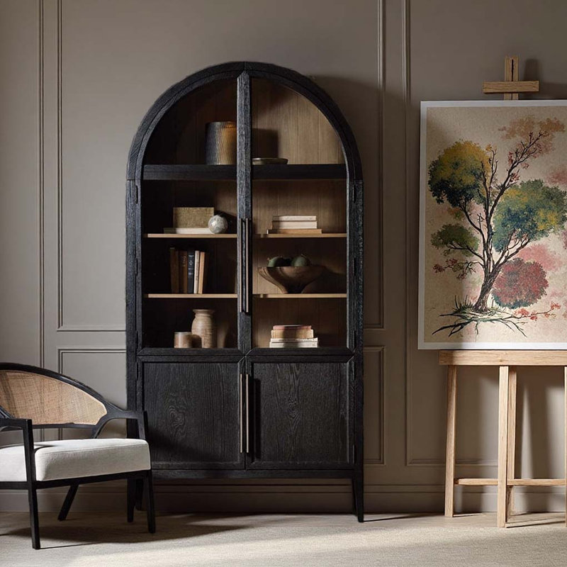 Solid Wood Arched Display Cabinet With Glass Doors, 78.74" H x 35.83" W x 17.72" D
