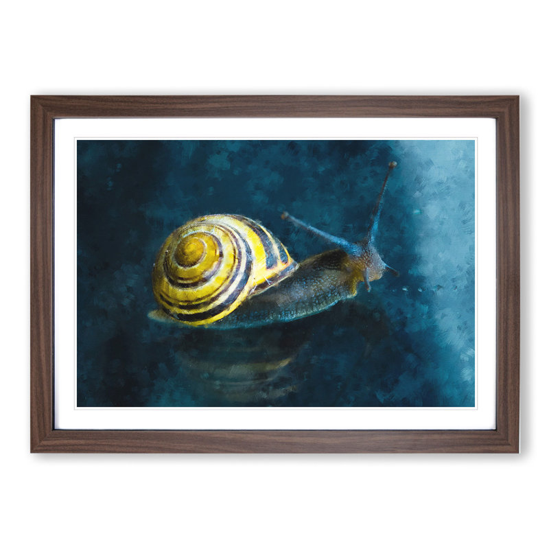 Yellow Snail - Picture Frame Graphic Art, 27cm H x 36cm W x 2cm D, Walnut Framed