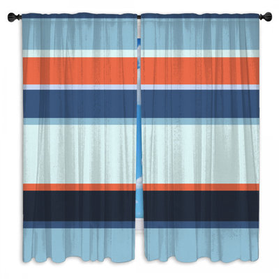 Rideaux obscurcissant bleu et orange à rayures transparentes - 2 panneaux