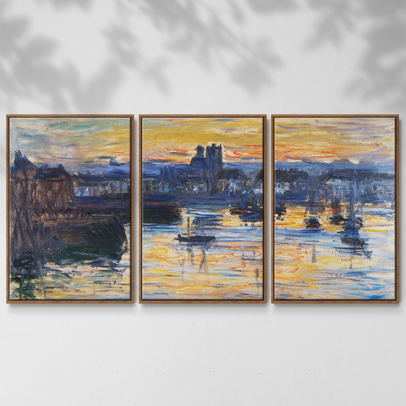 Le port de Dieppe, soirée, 1882 3 pièces, H 36 po x l 75 po x P 2 po, Noyer