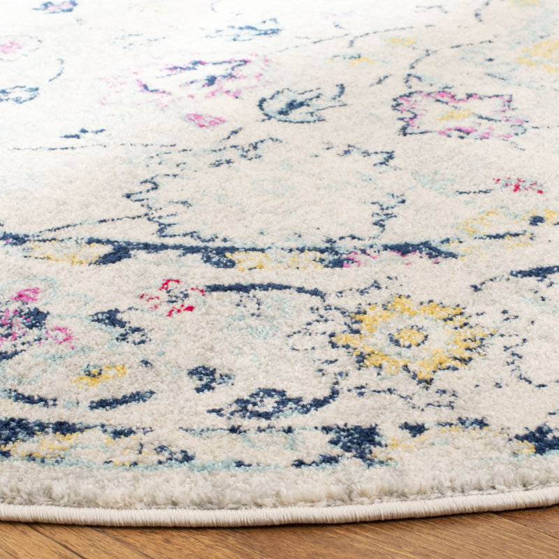 Christa Oriental Light Gray/Fuchsia Area Rug, Round 6'7"