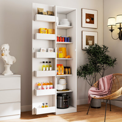 Blanc, multifonctionnel, garde-manger, portes, tablettes, côté, grand garde-manger, autoportant, personnalisable