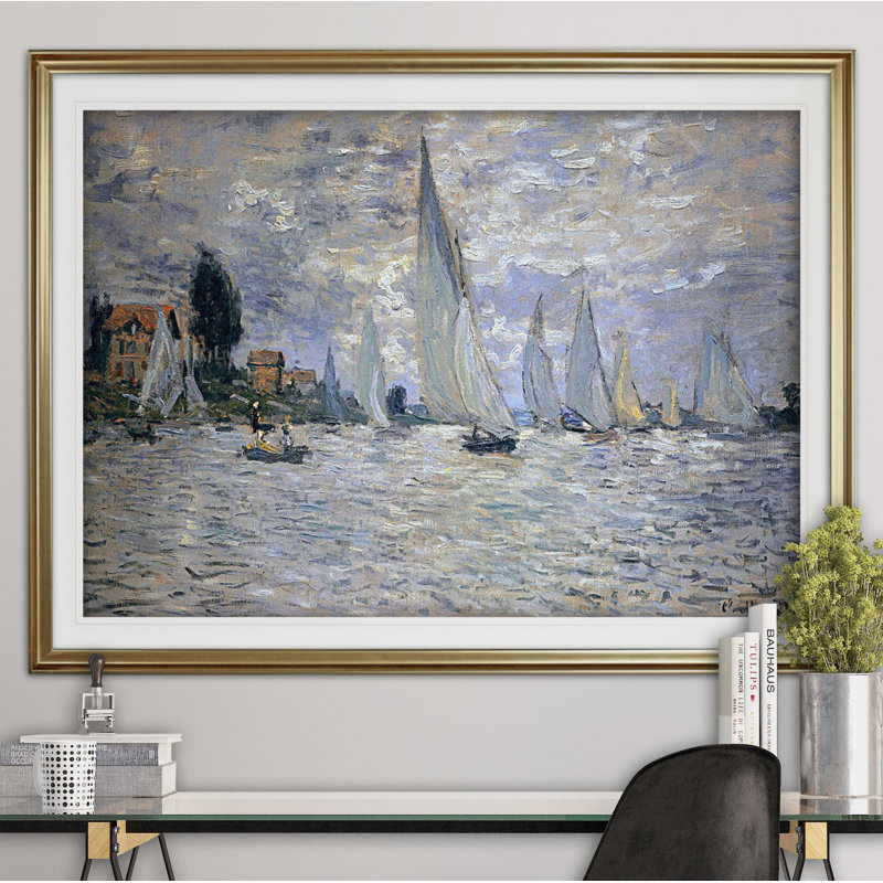 La régate des bateaux à Argenteuil - Reproduction, Cadre doré, Blanc mat, H 28 po x l 38 po x P 1,5 po