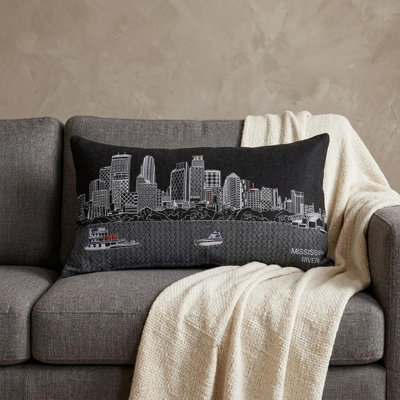 Coussin lombaire 14 po x 24 po gris foncé et blanc Minneapolis