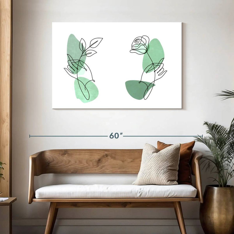 Harnek Minimalist Green Rose Lines, 30" H x 45" W