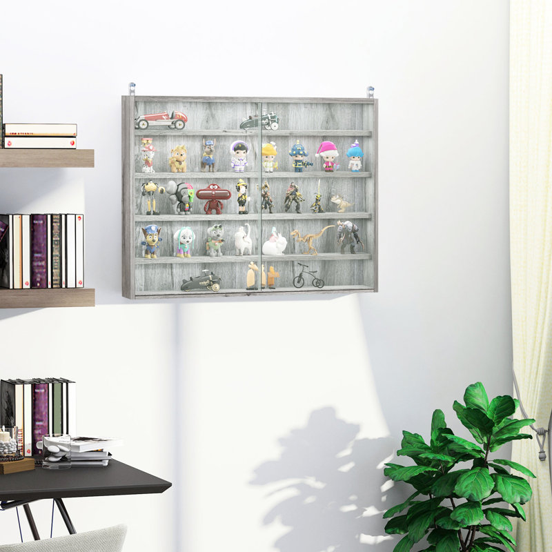 Vitrine 2 portes en verre gris avec 5 tablettes réglables - parfait pour exposer et collectionner