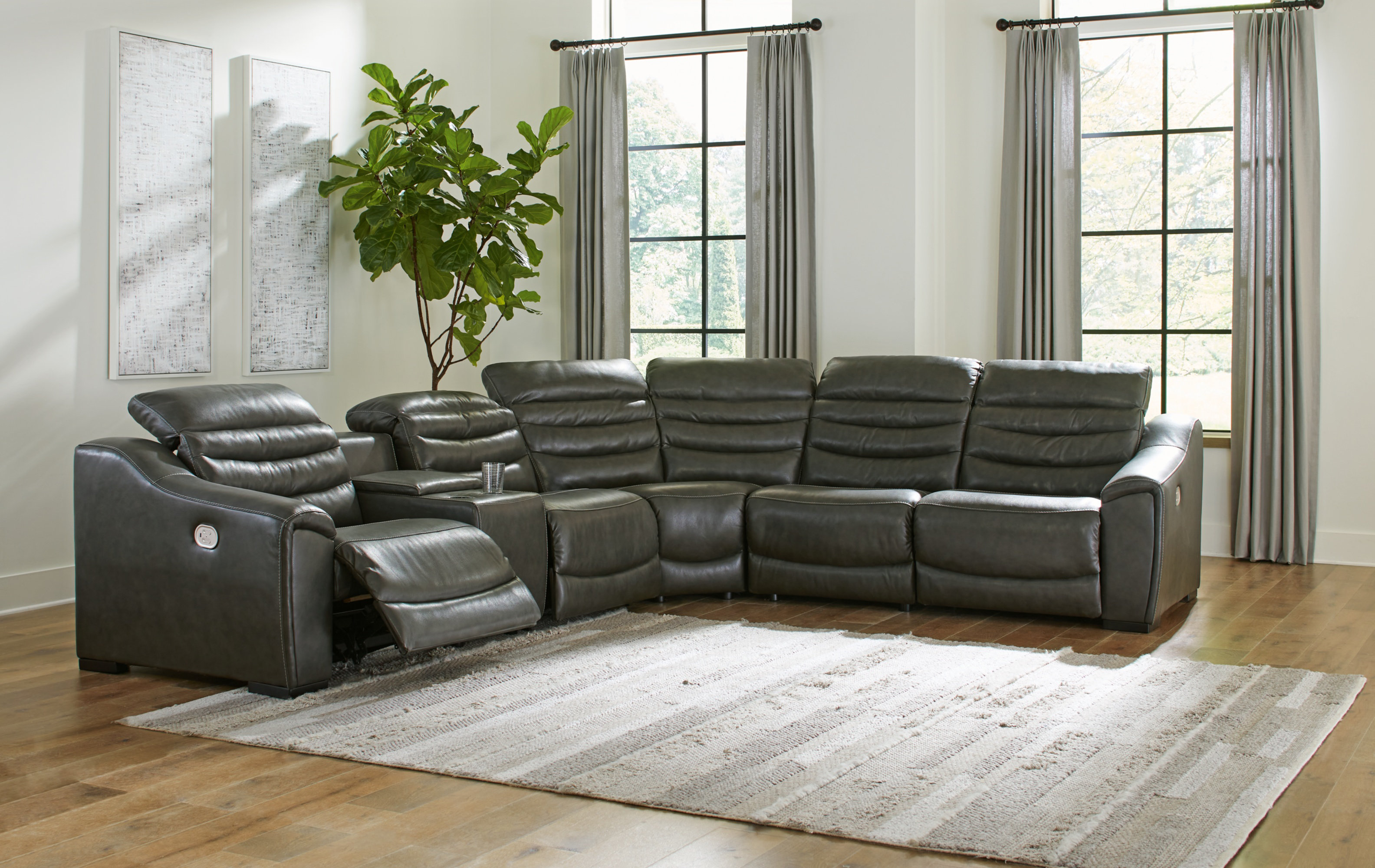 Genuine leather discount power reclining sectional