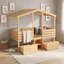 Lit mezzanine simple en bois avec tiroirs intégrés et conception en forme de maison-131279286-131279285