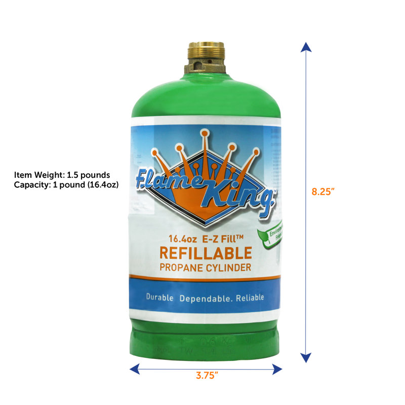 Flame King 1LB Refillable Empty Propane Cylinder Tank Reusable DOT Compliant 16.4oz (2-Pk)
