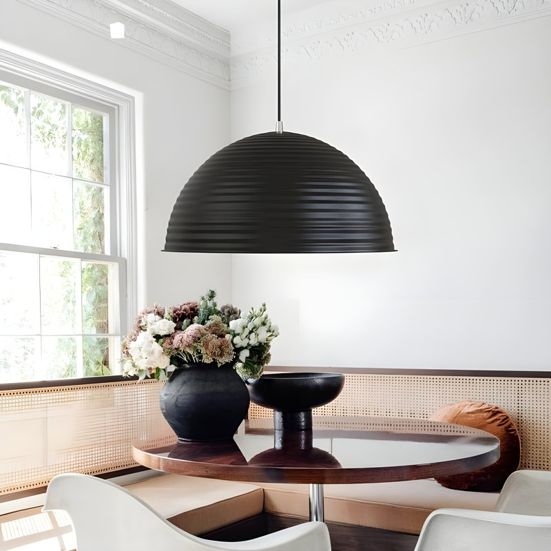 Black Dome Pendant Light – Golden Zigzag Semi-Circle Ceiling Fixture for Modern Rooms