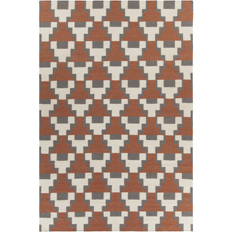 Tapis contemporain tissé à la main Avon de couleur rouille / gris / blanc, Rectangle 5 pi x 7 pi 6 po