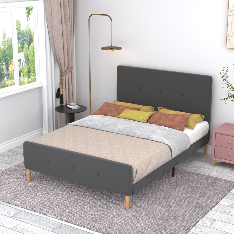 Brayden-Lee Full Size Wood Bed Frame with Upholstered Headboard
