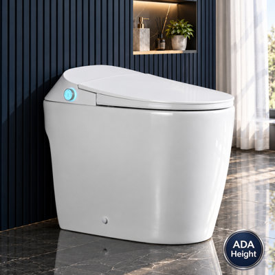 19" Elongated ADA Tall Height Smart Toilet, 1.1/1.6 GPF Dual Flush, Heated Seat, Foot Kick/Off-seat/Blackout Flush, Night Light, Soft Closing, 3-Year Warranty