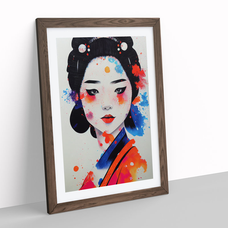 Paint Splashed Geisha No.3 - Wall Art, 34cm H x 25cm W x 2cm D, Walnut Framed