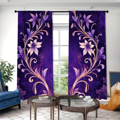 2 rideaux filtrant la lumière à motif floral Art Nouveau avec 2 décorations tourbillonnantes rétro, décoration intérieure élégante, passe-tringle facile à suspendre, habillage de fenêtre toutes saisons pour le salon, la chambre et la salle à manger