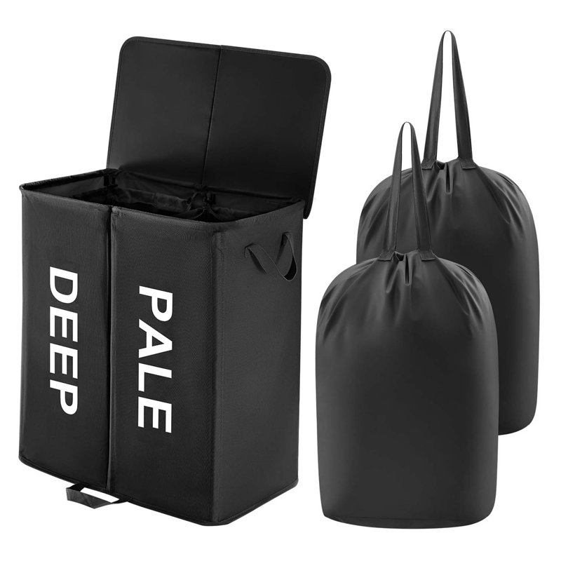 Bhargava Fabric Laundry Hamper with Handles, 65 x 60 x 35, Black