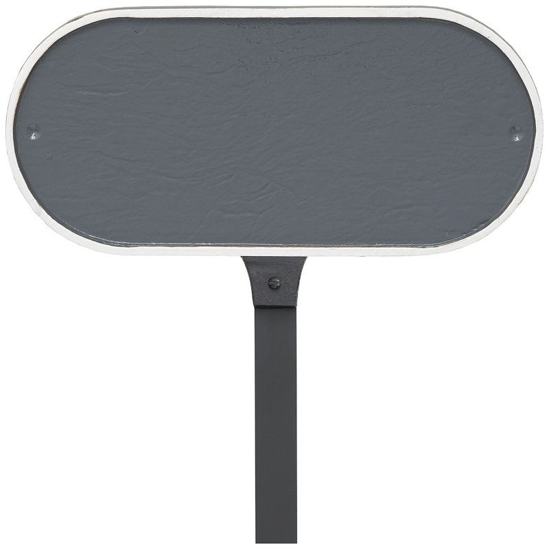 Plaque d'adresse oblongue avec piquet de pelouse, Gris / Blanc, Oui