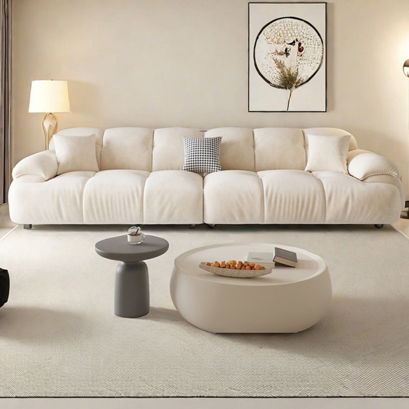 Creamy retro in-line marshmallow cat scratch sofa, 27.55" H x 126" W x 39.76" D, 5