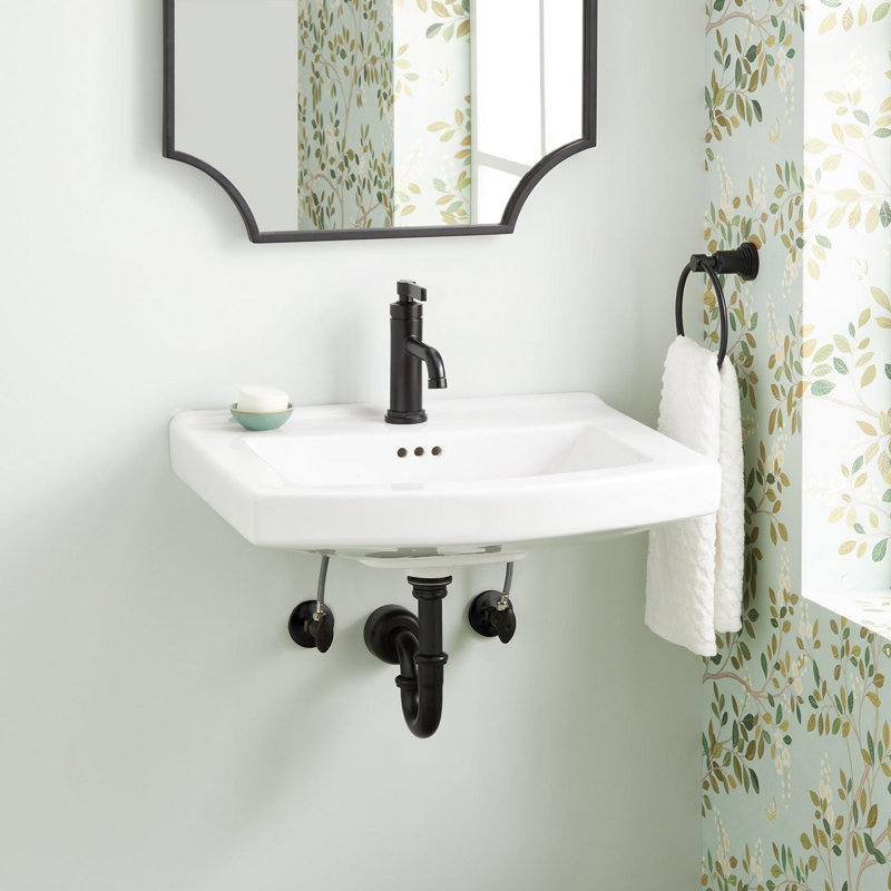 Pennfield 24" Vitreous China Wall-Mounted Bathroom Sink with Overflow and 3 Faucet Holes, Single Hole