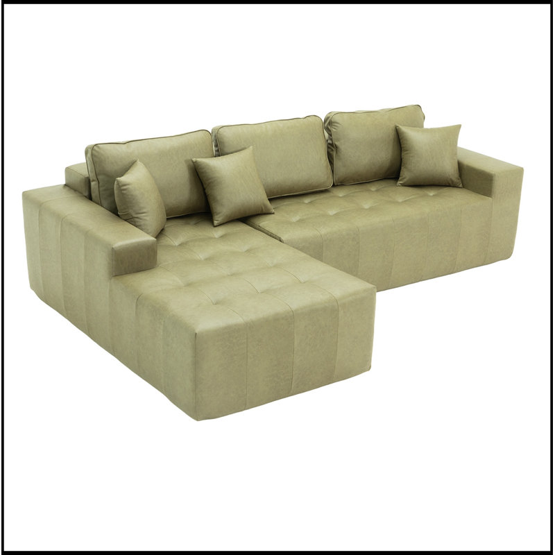 Canapé modulaire en similicuir avec méridienne et dossier moelleux, Grayish Green