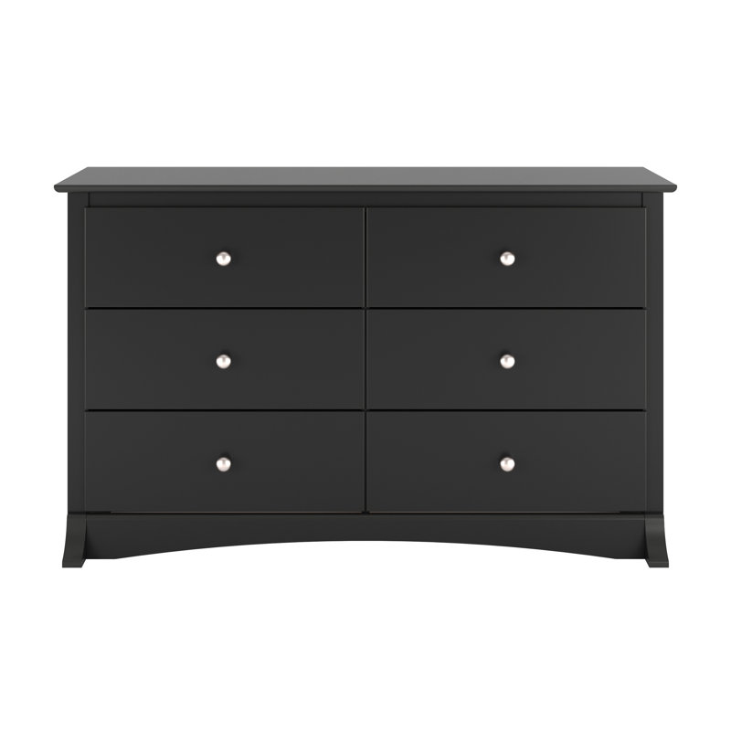 Commode double compacte à 6 tiroirs de 48 po de largeur Wahhaj, Noir, noir, noir, noir