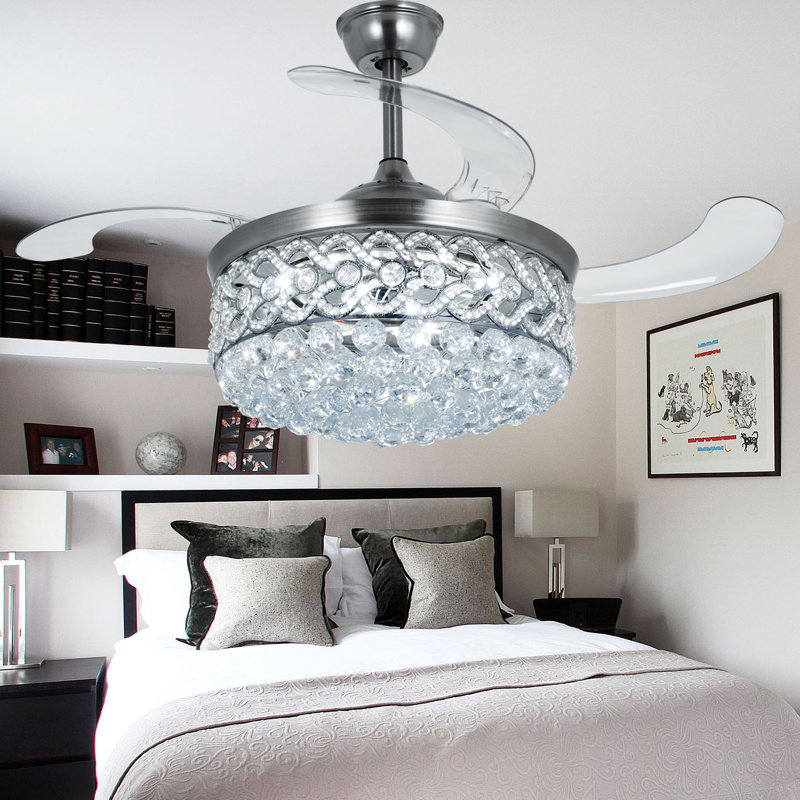 Emerito 42'' Ceiling Fan with LED Lights, Silver with Clear Blades