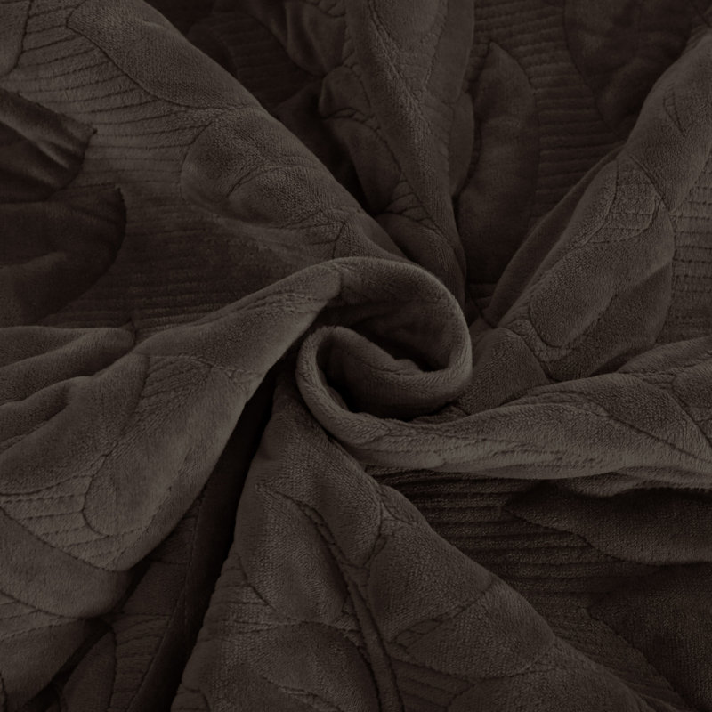 Marcielo Oversized Embroidered Velvet Quilt Set With 2 Pillow Shams, King Quilt + 2 King Shams, Dark Gray