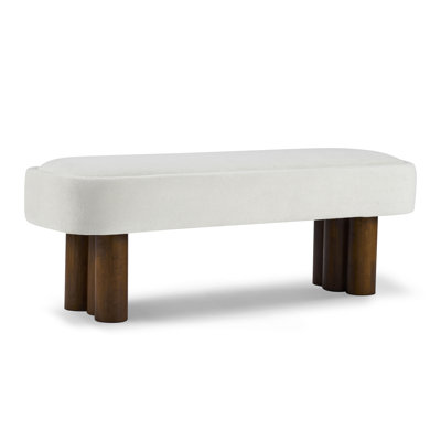 Beige Fabric Upholstered Dining Bench with Walnut Tone Rubberwood Legs, 51.57 Inch Long Indoor Seating Bench, 250 Pound Weight Capacity for Kitchen Dining Room and Living Room Use