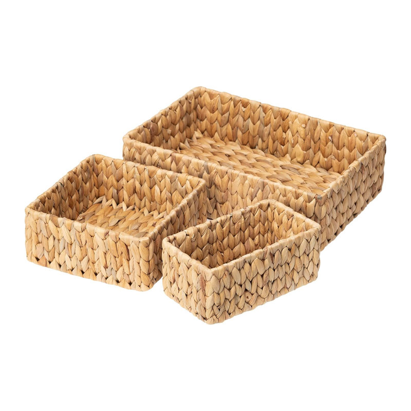 3-Pack Wicker Storage Baskets – Large & Small Handwoven Baskets Set, Natural Water Hyacinth Organizer Bins for Pantry Shelf and Home Storage