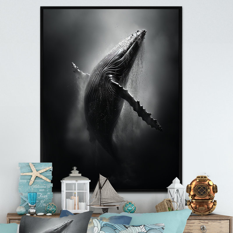 Whale Dance I - Whale Animal, art mural, Cadre flottant noir, H 32 po x l 24 po x P 1 po