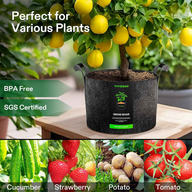 Heavy Duty Thickened Plant Grow Bags, 16" H x 24" L x 24" D
