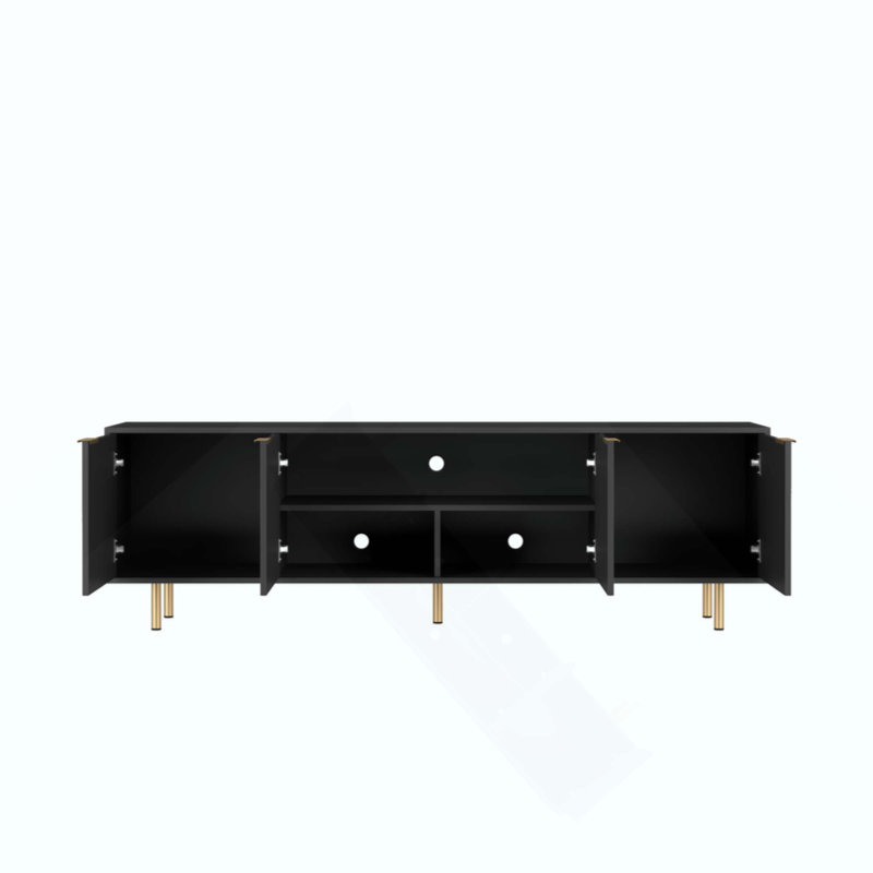 Meuble télé moderne cannelé, centre de divertissement avec portes de rangement, meuble télé avec console, pour téléviseur de 55 pouces et plus, salon