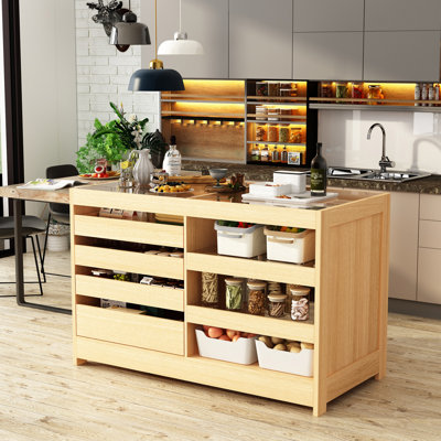 55" Farmhouse 5-Tier Kitchen Island Table with Storage Shelves