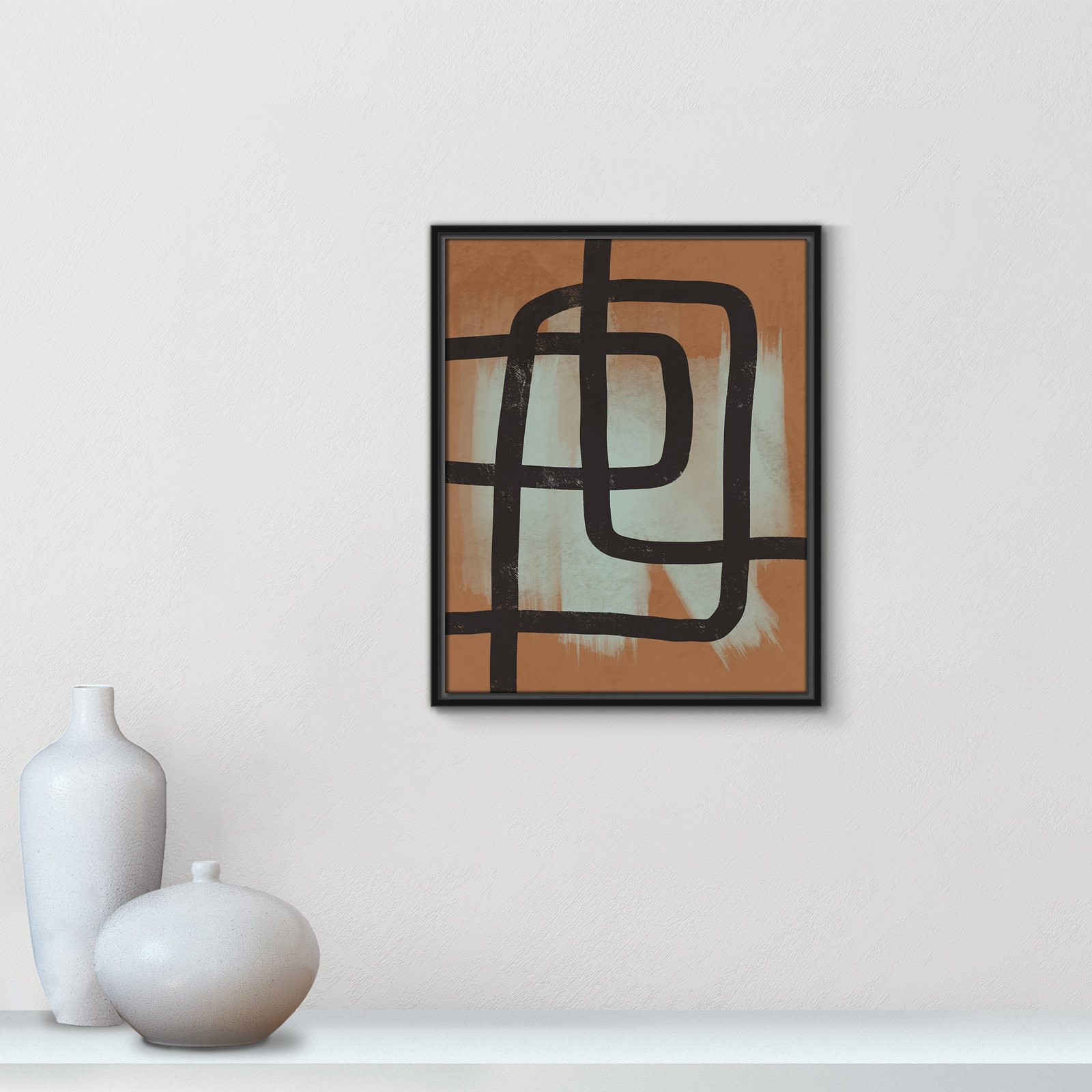 Many Paths Taken 2 Painting, Black, 21.5" H x 17.5" W x 2" D
