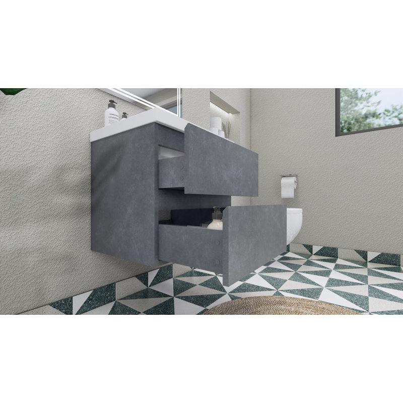 Ensemble de meuble-lavabo simple 24 po Hridhaan, Gris ciment