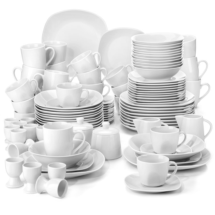 Elisa Series, 100-Piece Ivory White Porcelain China Dinnerware Set, Service For 12