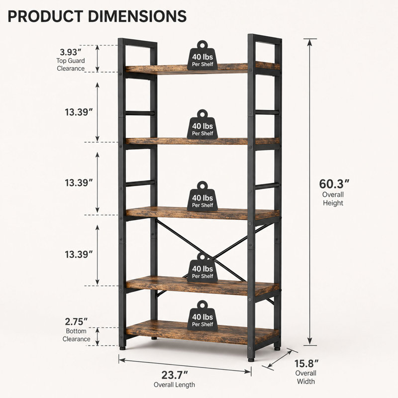 Étagère de boulanger industrielle à 5 niveaux, support pour micro-ondes et tablettes de rangement