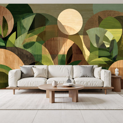 Papier peint adhésif mural Boho à motif de feuilles de bois abstraites inspirées de la nature H 69 po x l 96 po amovible, papier peint mural en PVC auto-adhésif pour chambre à coucher, salon, salle à manger, appartement, décor occidental
