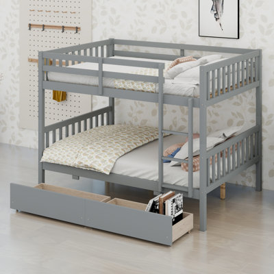 Bunk Bed With Two Drawers, Ladder And Safety Guardrails