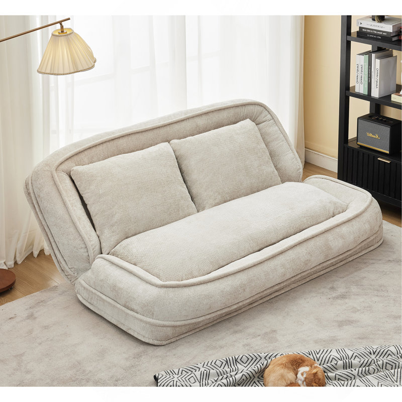 Double Human Dog Bed, Lazy Sofa, Loveseat, Fits You & Pets, Extra Large Floor Couch, Can Sit Or Lie Down, 2-In-1, 5 Adjustable Position, Plump Pillow, 2 Seat, Chenille, Beige